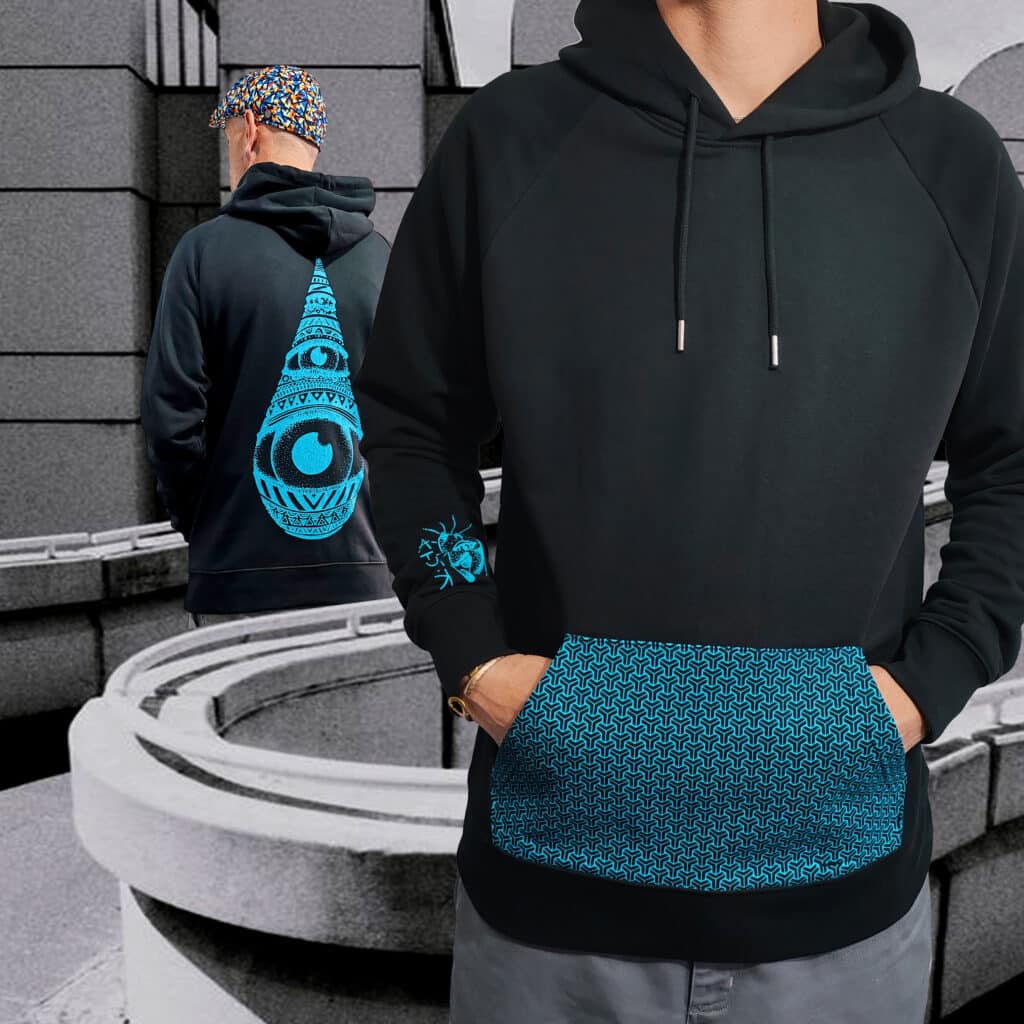 sweat noir  | goutte bleue | poche sérigraphiée