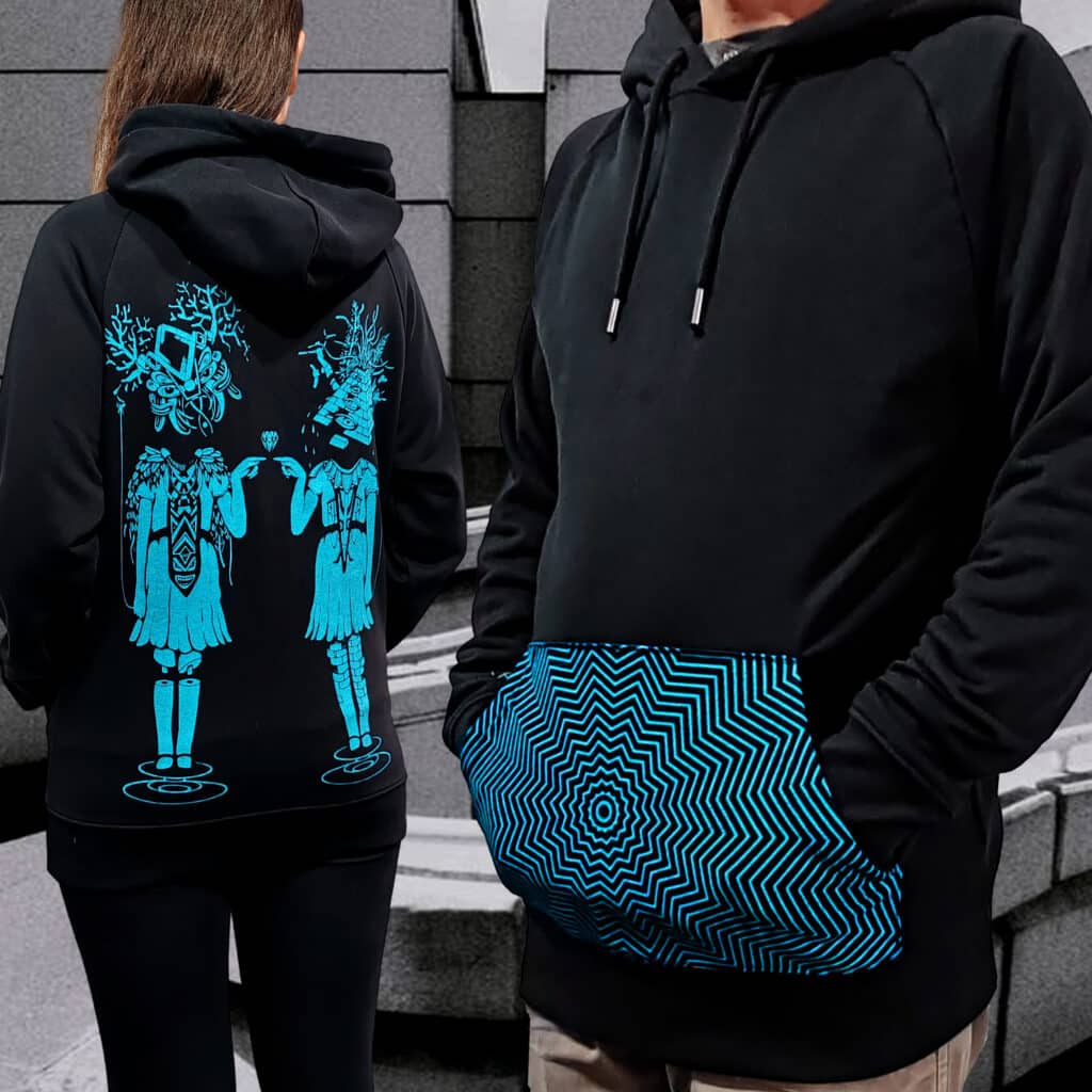 sweat noir | lazy twins bleu | poche sérigraphiée