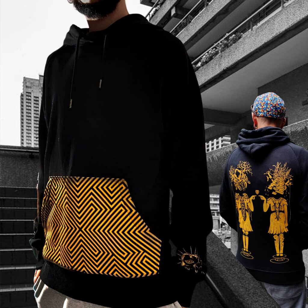 sweat noir | lazy twins jaune | poche sérigraphiée