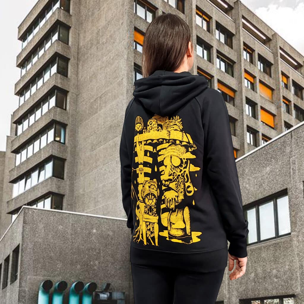 sweat noir | hello tiki jaune