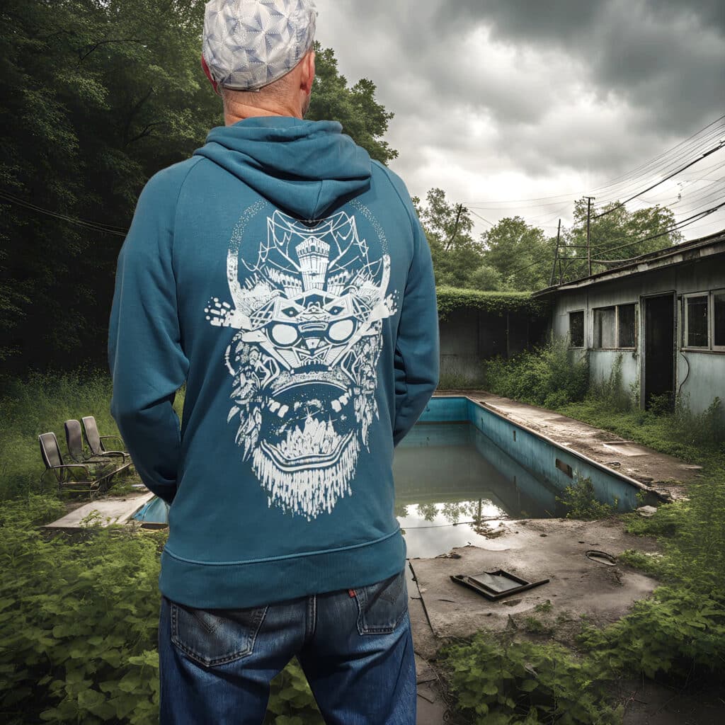 sweat bleu petrole | masque blanc