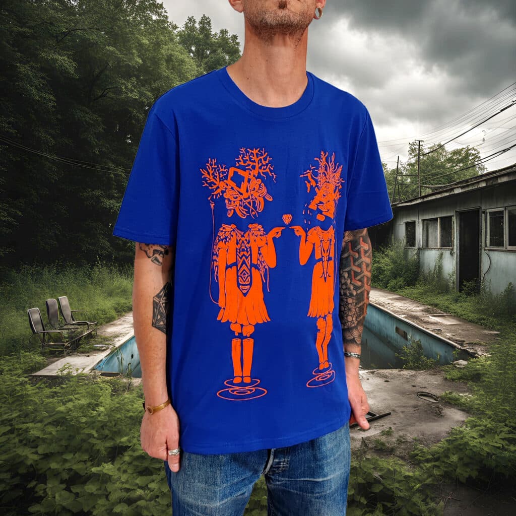 tshirt bleu | lazy twins orange fluo