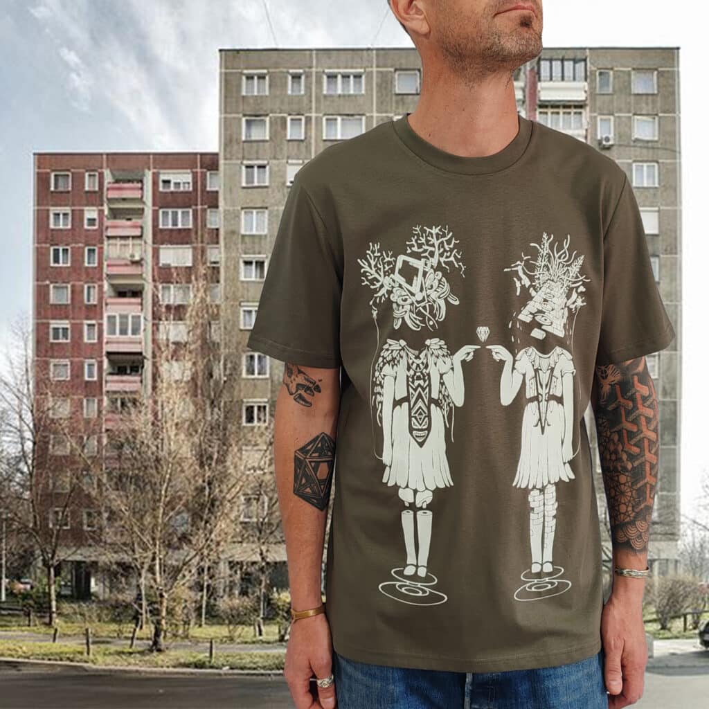 tshirt kaki | lazy twins blanc