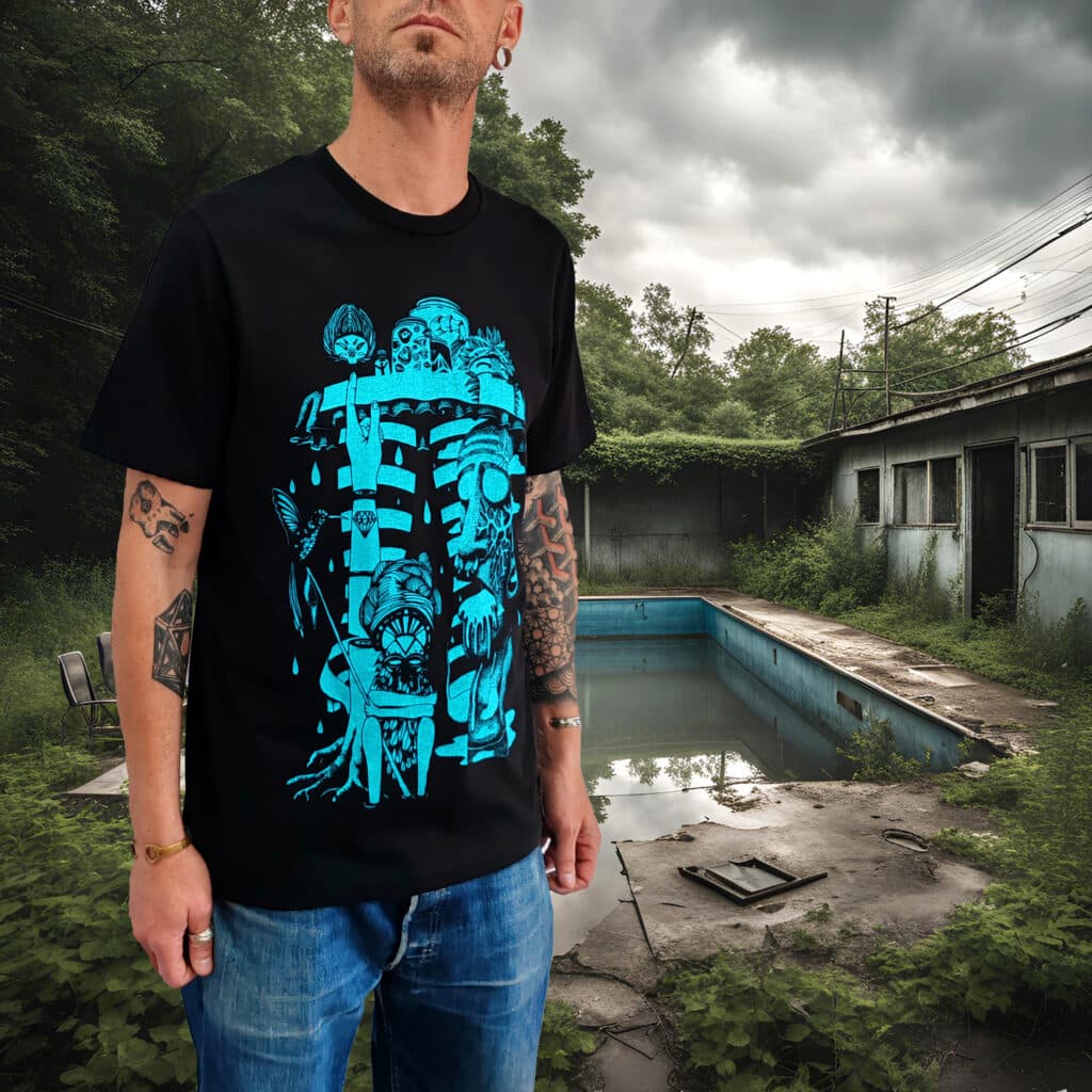 tshirt noir | hello tiki bleu