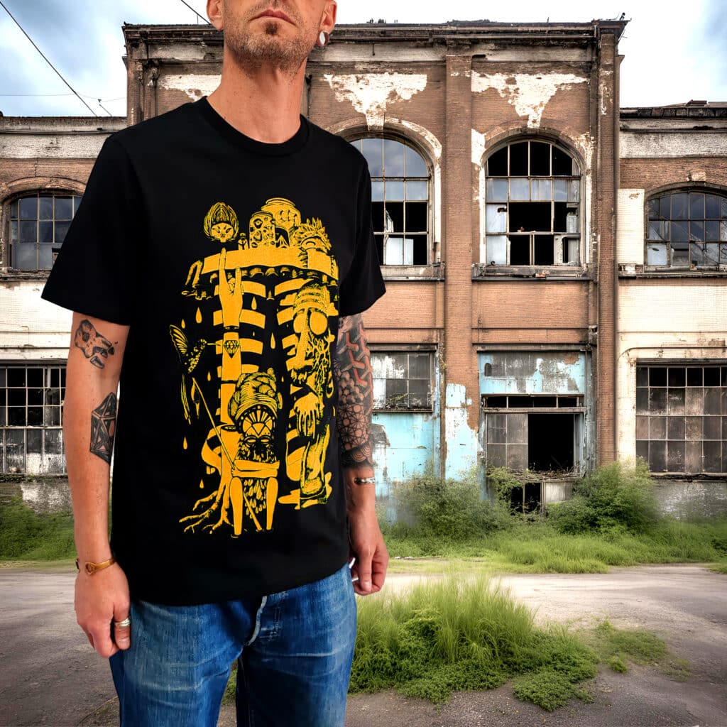 tshirt noir | hello tiki jaune