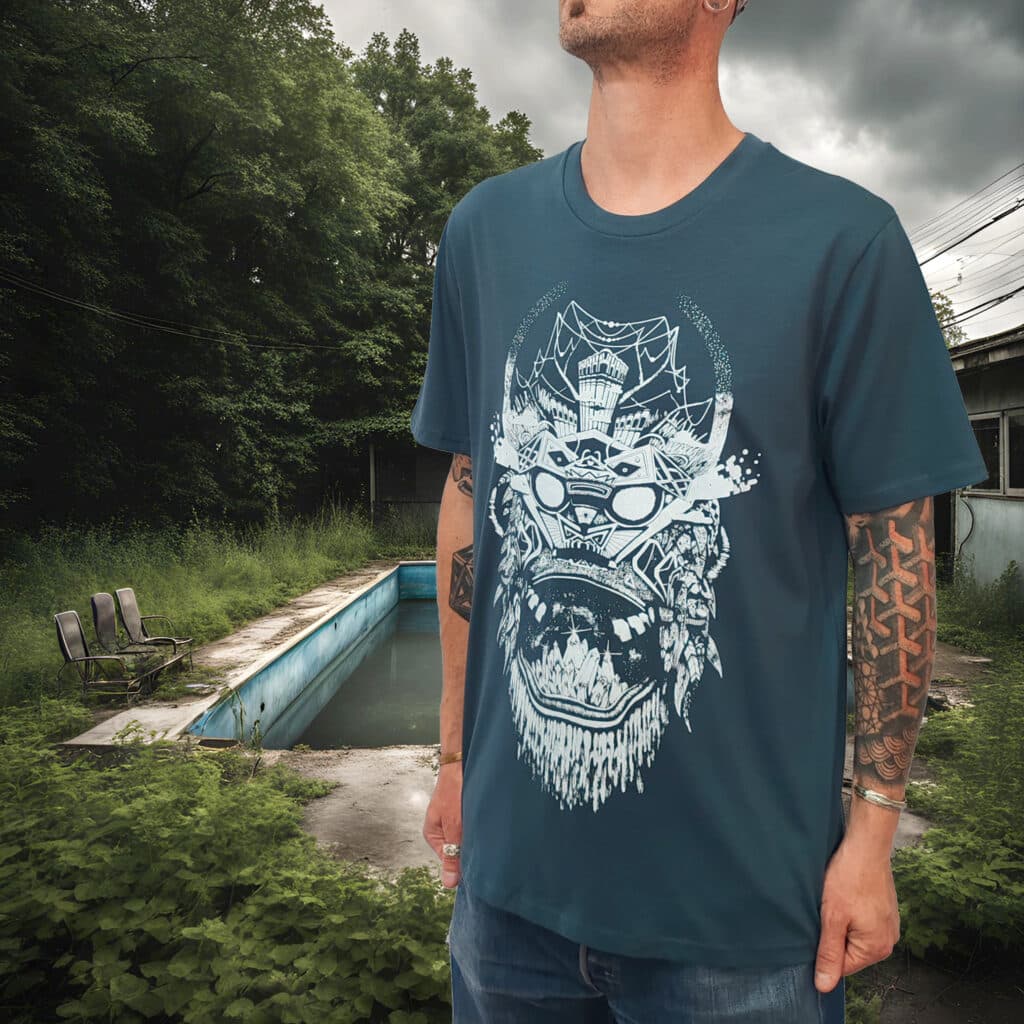 tshirt bleu petrol | mask blanc