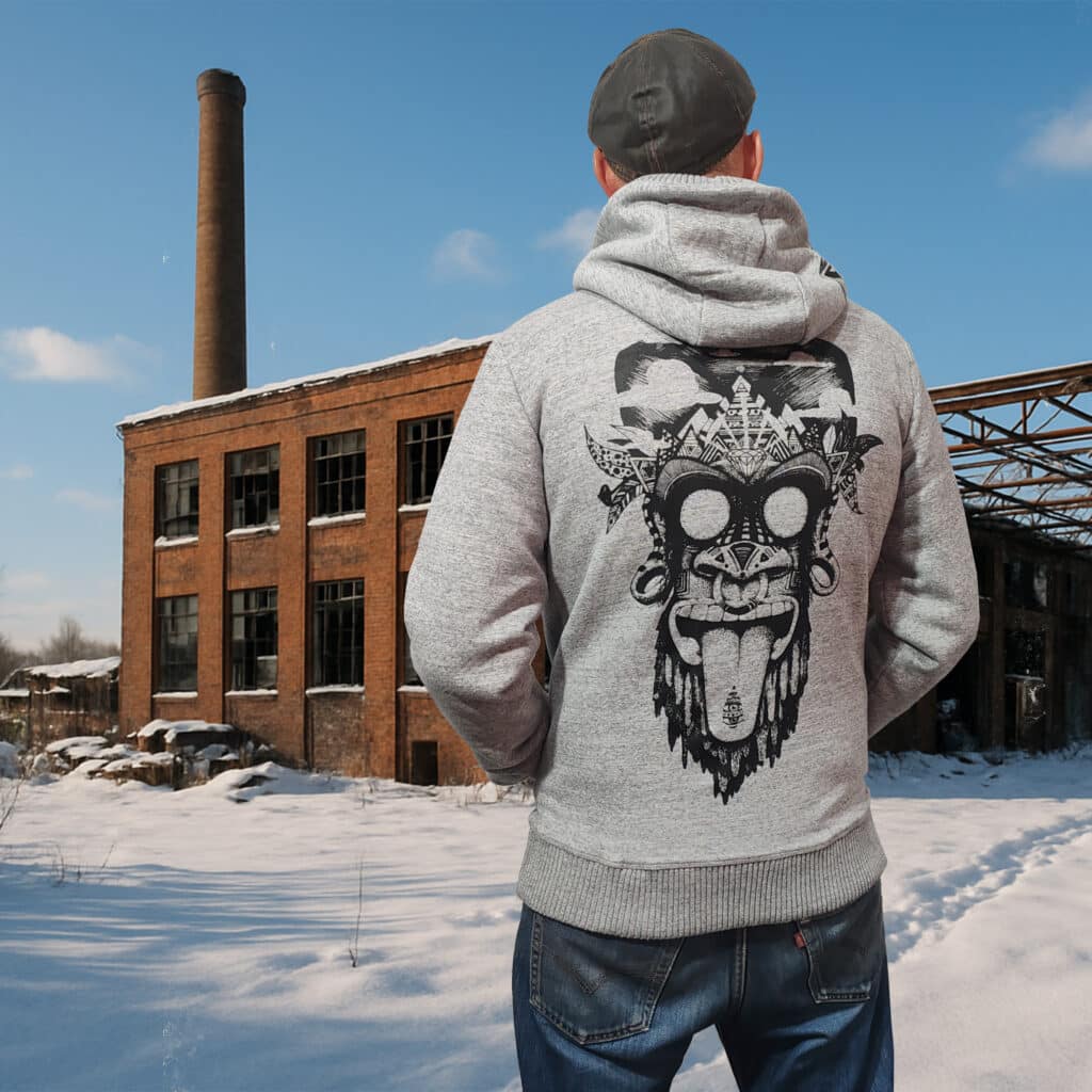 veste sherpa grise chiné | singe noir